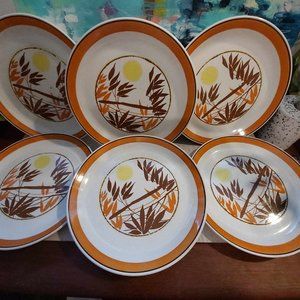 Set of six rare mid century modern Johnson Brothers stoneware plates - "Bamboo"